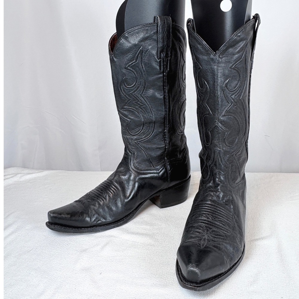 Dan Post Mens Black Leather Western Cowboy Boots Bexar Snip Toe 2295 Size 9D